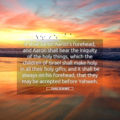 Picture 05 - Exodus 28:38 WEB - It shall be on Aaron's forehead, and Aaron shall - Bible Verse Picture