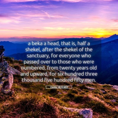 Picture 05 - Exodus 38:26 WEB - a beka a head, that is, half a shekel, after the - Bible Verse Picture