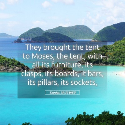 Picture 05 - Exodus 39:33 WEB - They brought the tent to Moses, the tent, with - Bible Verse Picture