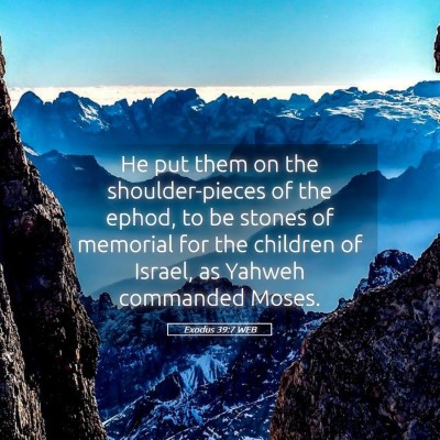 Picture 05 - Exodus 39:7 WEB - He put them on the shoulder-pieces of the ephod, - Bible Verse Picture