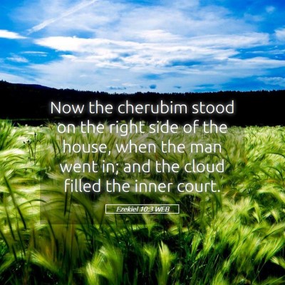 Picture 05 - Ezekiel 10:3 WEB - Now the cherubim stood on the right side of the - Bible Verse Picture
