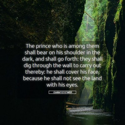 Picture 05 - Ezekiel 12:12 WEB - The prince who is among them shall bear on his - Bible Verse Picture