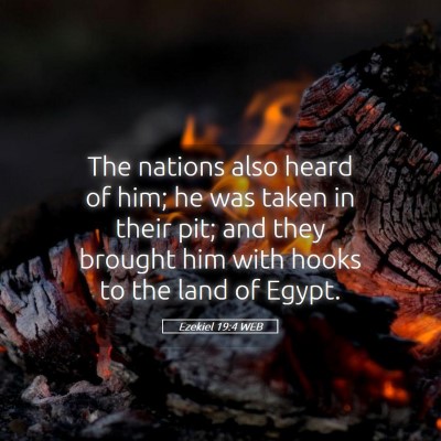 Picture 05 - Ezekiel 19:4 WEB - The nations also heard of him; he was taken in - Bible Verse Picture