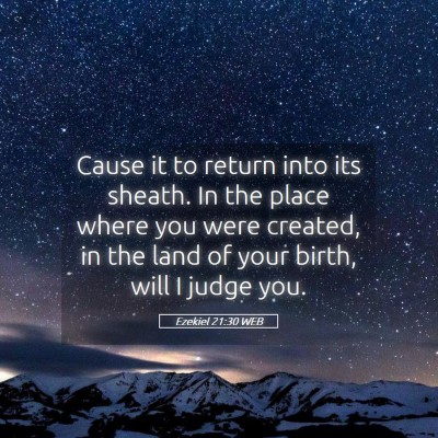 Picture 05 - Ezekiel 21:30 WEB - Cause it to return into its sheath. In the place - Bible Verse Picture
