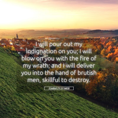 Picture 05 - Ezekiel 21:31 WEB - I will pour out my indignation on you; I will - Bible Verse Picture