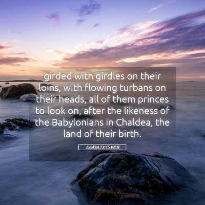 Picture 05 - Ezekiel 23:15 WEB - girded with girdles on their loins, with flowing - Bible Verse Picture