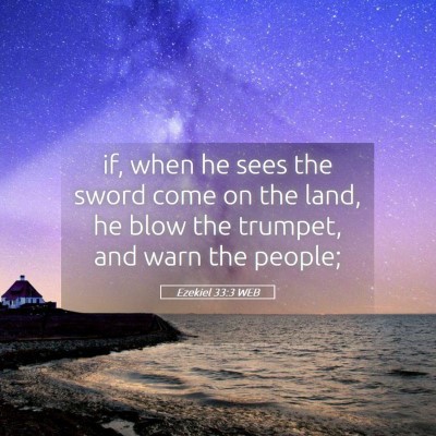 Picture 05 - Ezekiel 33:3 WEB - if, when he sees the sword come on the land, he - Bible Verse Picture