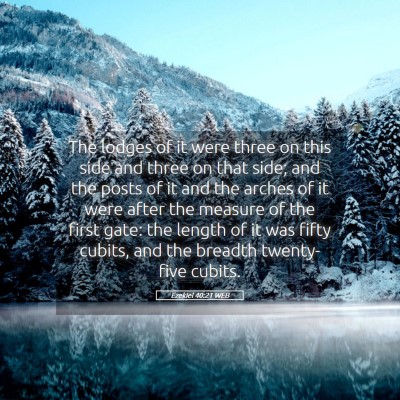 Picture 05 - Ezekiel 40:21 WEB - The lodges of it were three on this side and - Bible Verse Picture