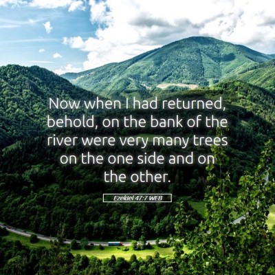 Picture 05 - Ezekiel 47:7 WEB - Now when I had returned, behold, on the bank of - Bible Verse Picture
