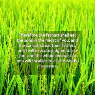 Picture 05 - Ezekiel 5:10 WEB - Therefore the fathers shall eat the sons in the - Bible Verse Picture