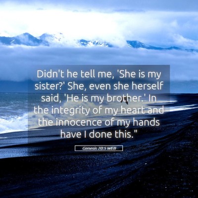 Picture 05 - Genesis 20:5 WEB - Didn't he tell me, 'She is my sister?' She, even - Bible Verse Picture
