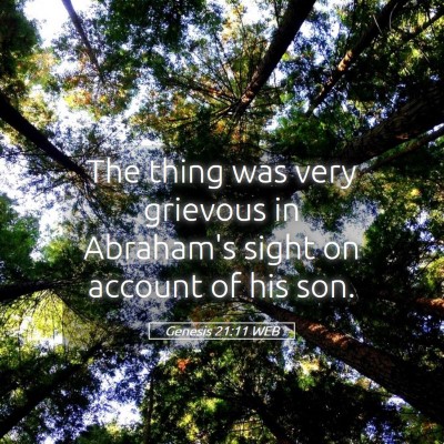 Picture 05 - Genesis 21:11 WEB - The thing was very grievous in Abraham's sight on - Bible Verse Picture
