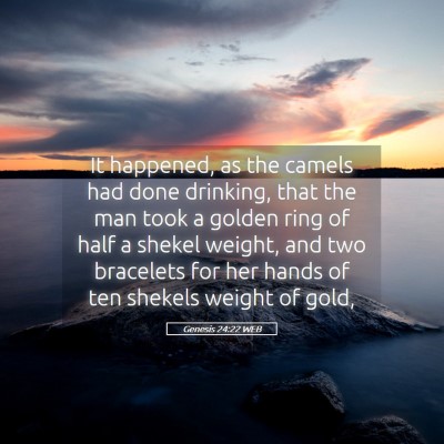 Picture 05 - Genesis 24:22 WEB - It happened, as the camels had done drinking, - Bible Verse Picture