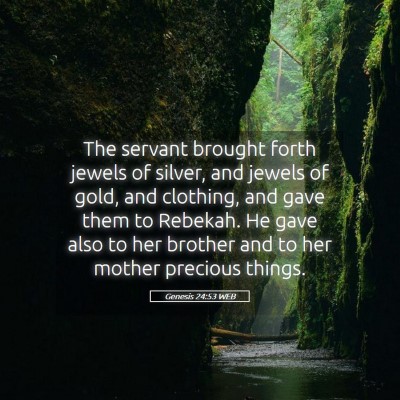 Picture 05 - Genesis 24:53 WEB - The servant brought forth jewels of silver, and - Bible Verse Picture