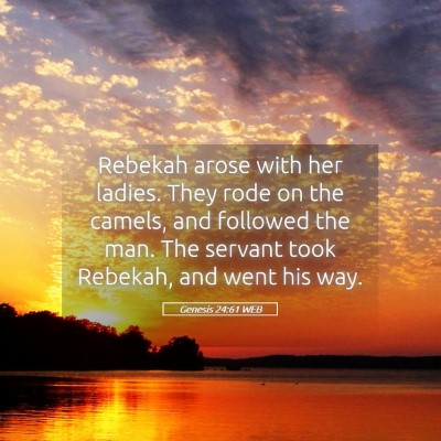 Picture 05 - Genesis 24:61 WEB - Rebekah arose with her ladies. They rode on the - Bible Verse Picture