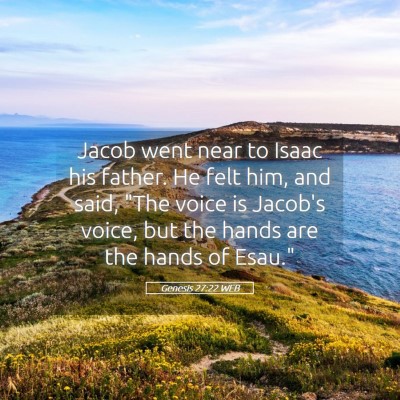 Picture 05 - Genesis 27:22 WEB - Jacob went near to Isaac his father. He felt him, - Bible Verse Picture