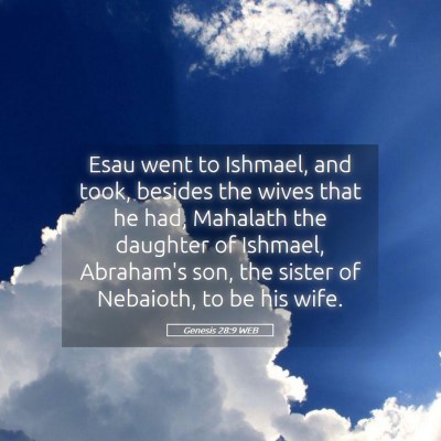 Picture 05 - Genesis 28:9 WEB - Esau went to Ishmael, and took, besides the wives - Bible Verse Picture