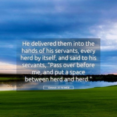 Picture 05 - Genesis 32:16 WEB - He delivered them into the hands of his servants, - Bible Verse Picture