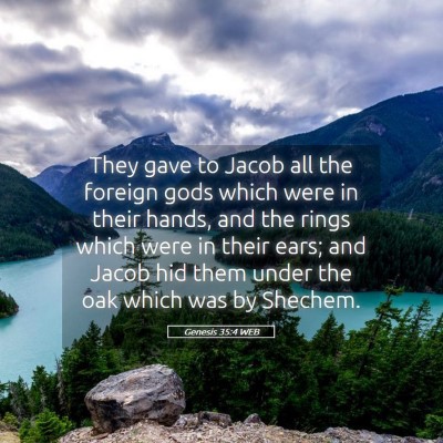 Picture 05 - Genesis 35:4 WEB - They gave to Jacob all the foreign gods which - Bible Verse Picture
