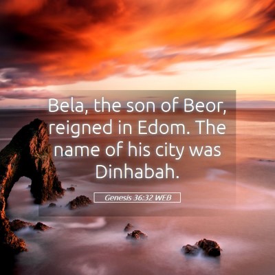 Picture 05 - Genesis 36:32 WEB - Bela, the son of Beor, reigned in Edom. The name - Bible Verse Picture