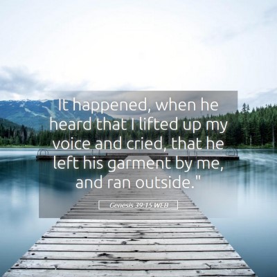 Picture 05 - Genesis 39:15 WEB - It happened, when he heard that I lifted up my - Bible Verse Picture