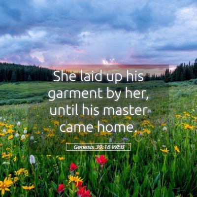 Picture 05 - Genesis 39:16 WEB - She laid up his garment by her, until his master - Bible Verse Picture