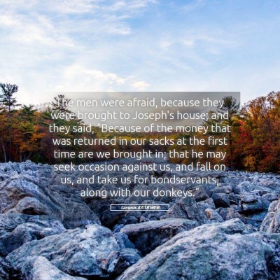 Picture 05 - Genesis 43:18 WEB - The men were afraid, because they were brought to - Bible Verse Picture