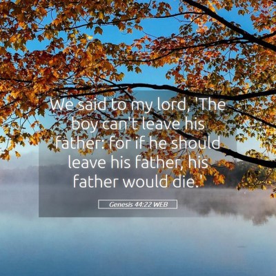 Picture 05 - Genesis 44:22 WEB - We said to my lord, 'The boy can't leave his - Bible Verse Picture
