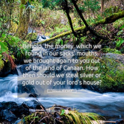 Picture 05 - Genesis 44:8 WEB - Behold, the money, which we found in our sacks' - Bible Verse Picture