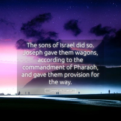 Picture 05 - Genesis 45:21 WEB - The sons of Israel did so. Joseph gave them - Bible Verse Picture