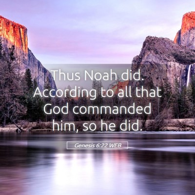 Picture 05 - Genesis 6:22 WEB - Thus Noah did. According to all that God - Bible Verse Picture