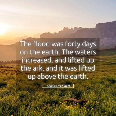 Picture 05 - Genesis 7:17 WEB - The flood was forty days on the earth. The waters - Bible Verse Picture