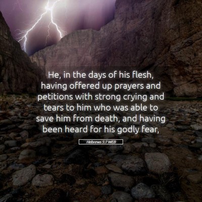 Picture 05 - Hebrews 5:7 WEB - He, in the days of his flesh, having offered up - Bible Verse Picture