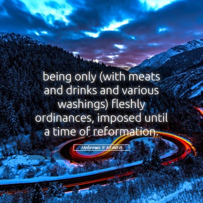 Picture 05 - Hebrews 9:10 WEB - being only (with meats and drinks and various - Bible Verse Picture