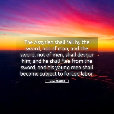 Picture 05 - Isaiah 31:8 WEB - The Assyrian shall fall by the sword, not of man; - Bible Verse Picture