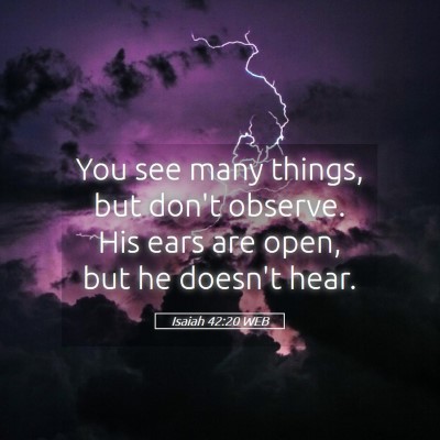 Picture 05 - Isaiah 42:20 WEB - You see many things, but don't observe. His ears - Bible Verse Picture