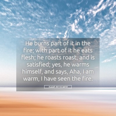 Picture 05 - Isaiah 44:16 WEB - He burns part of it in the fire; with part of it - Bible Verse Picture