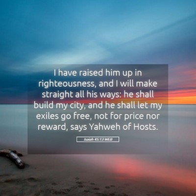 Picture 05 - Isaiah 45:13 WEB - I have raised him up in righteousness, and I will - Bible Verse Picture