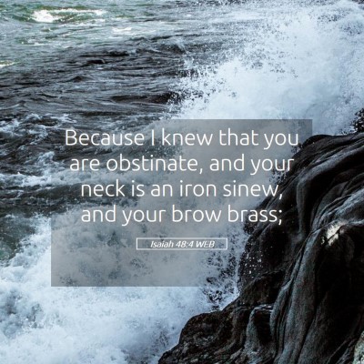 Picture 05 - Isaiah 48:4 WEB - Because I knew that you are obstinate, and your - Bible Verse Picture