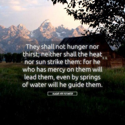 Picture 05 - Isaiah 49:10 WEB - They shall not hunger nor thirst; neither shall - Bible Verse Picture