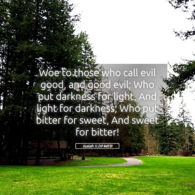 Picture 05 - Isaiah 5:20 WEB - Woe to those who call evil good, and good evil; - Bible Verse Picture