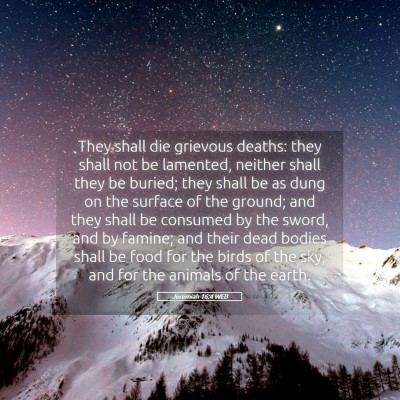Picture 05 - Jeremiah 16:4 WEB - They shall die grievous deaths: they shall not be - Bible Verse Picture
