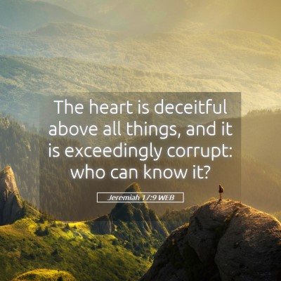 Picture 05 - Jeremiah 17:9 WEB - The heart is deceitful above all things, and it - Bible Verse Picture