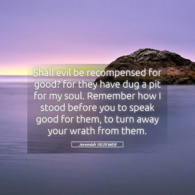 Picture 05 - Jeremiah 18:20 WEB - Shall evil be recompensed for good? for they have - Bible Verse Picture