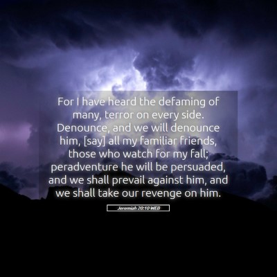 Picture 05 - Jeremiah 20:10 WEB - For I have heard the defaming of many, terror on - Bible Verse Picture