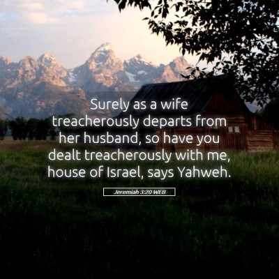 Picture 05 - Jeremiah 3:20 WEB - Surely as a wife treacherously departs from her - Bible Verse Picture