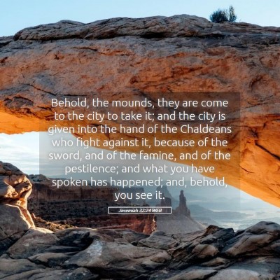 Picture 05 - Jeremiah 32:24 WEB - Behold, the mounds, they are come to the city to - Bible Verse Picture