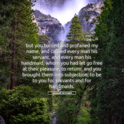 Picture 05 - Jeremiah 34:16 WEB - but you turned and profaned my name, and caused - Bible Verse Picture