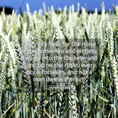 Picture 05 - Jeremiah 4:29 WEB - Every city flees for the noise of the horsemen - Bible Verse Picture