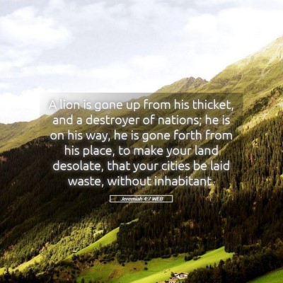 Picture 05 - Jeremiah 4:7 WEB - A lion is gone up from his thicket, and a - Bible Verse Picture